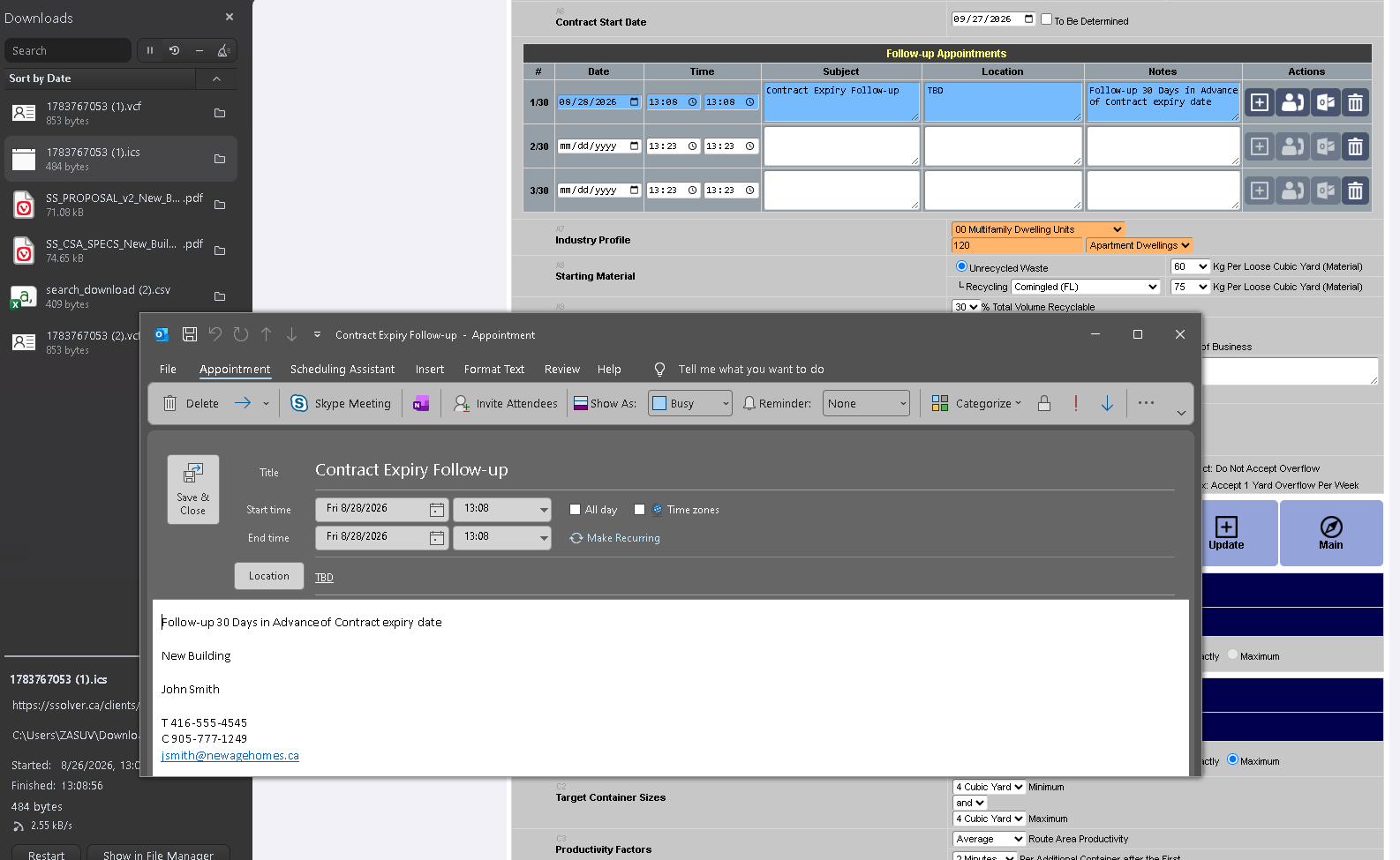 Appointment to Outlook